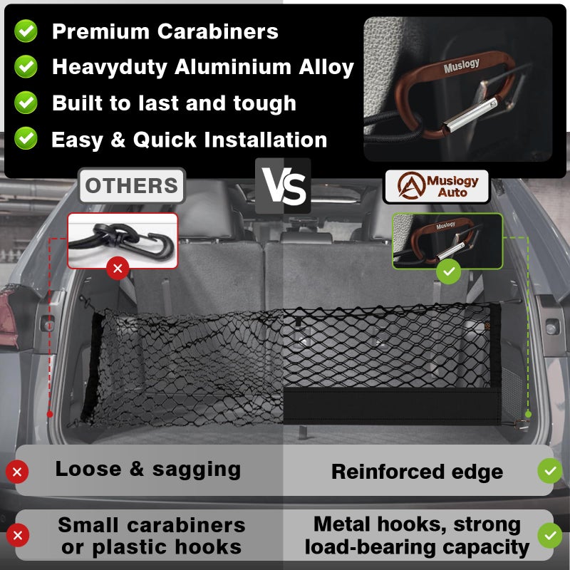 Muslogy Envelope Style Trunk Cargo Net Compatible with 2014-2025 Toyota Highlander Accessories Custom Fit Trunk Organizer Upgraded Mesh Storage Luggage Net with Metal Hooks - Image 2